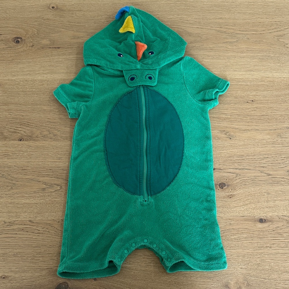 Baby Boden Alligator Hooded Terry Zip-Up Romper